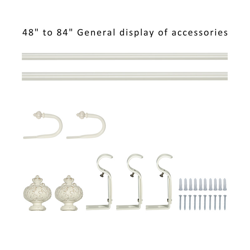 Tringle à rideaux simple réglable Seher de largeur totale x 1 po de diamètre, 48" - 84", Blanc