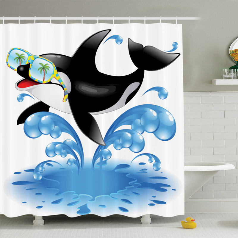 Ensemble de rideau de douche baleines with soleil Kids, H 70 po x l 69 po