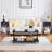 Kempst Coffee Table with Storage Shelf, Rustic Farmhouse Black Cocktail Table with Metal Frame, 2-Tier Wood and Metal Frame Accent Table for Living Room, Apartment, or Small Spaces-1508161457