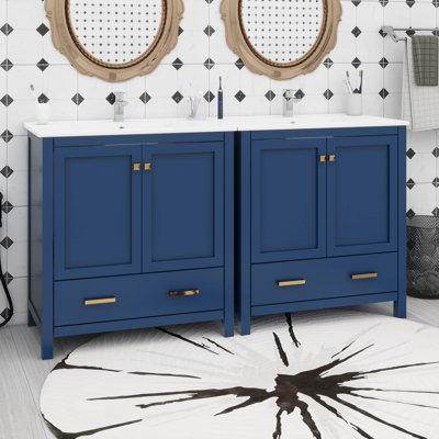 Ensemble de meuble-lavabo 60 po, double meuble-lavabo, double lavabo en céramique, tablette de rangement et tiroirs divisés