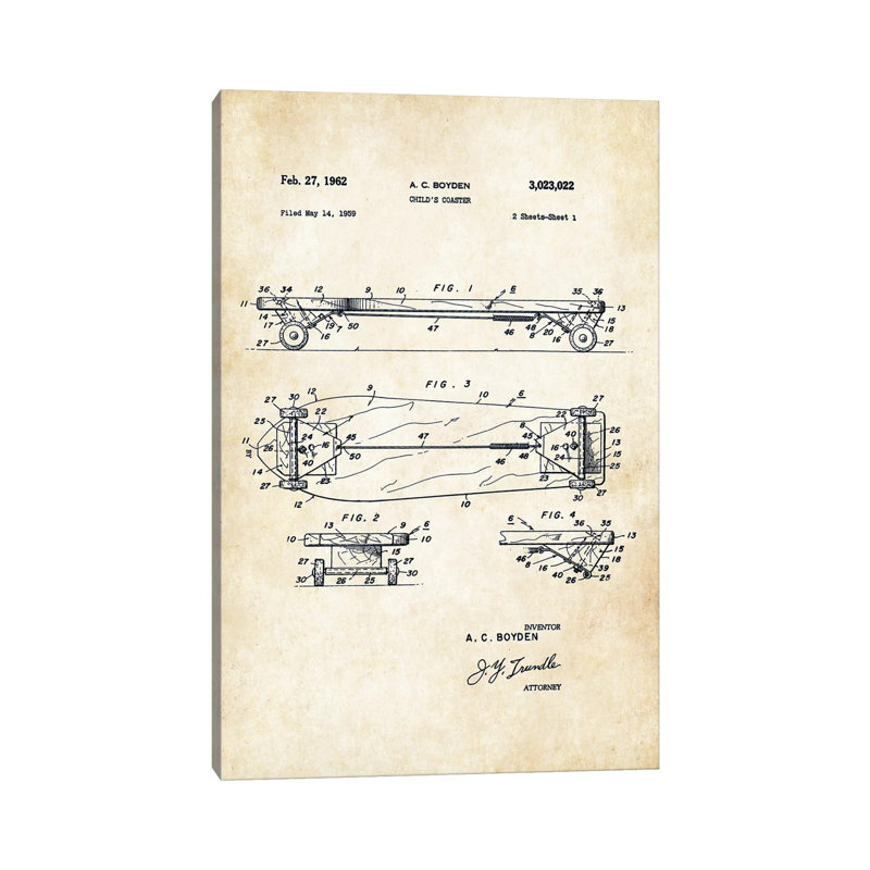 «Skateboard Deck» par brev77 - Reproduction de dessin sur toile tendue, H 40 po x l 26 po x P 1,5 po