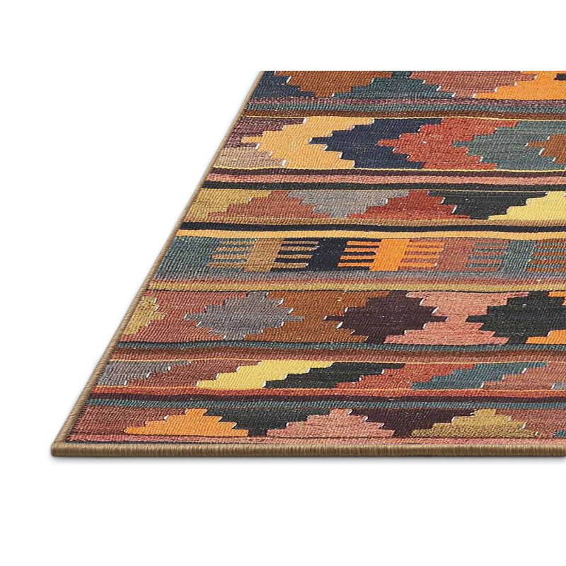 Tapis contemporain jaune / brun / vert, Rectangle 5 pi x 7 pi