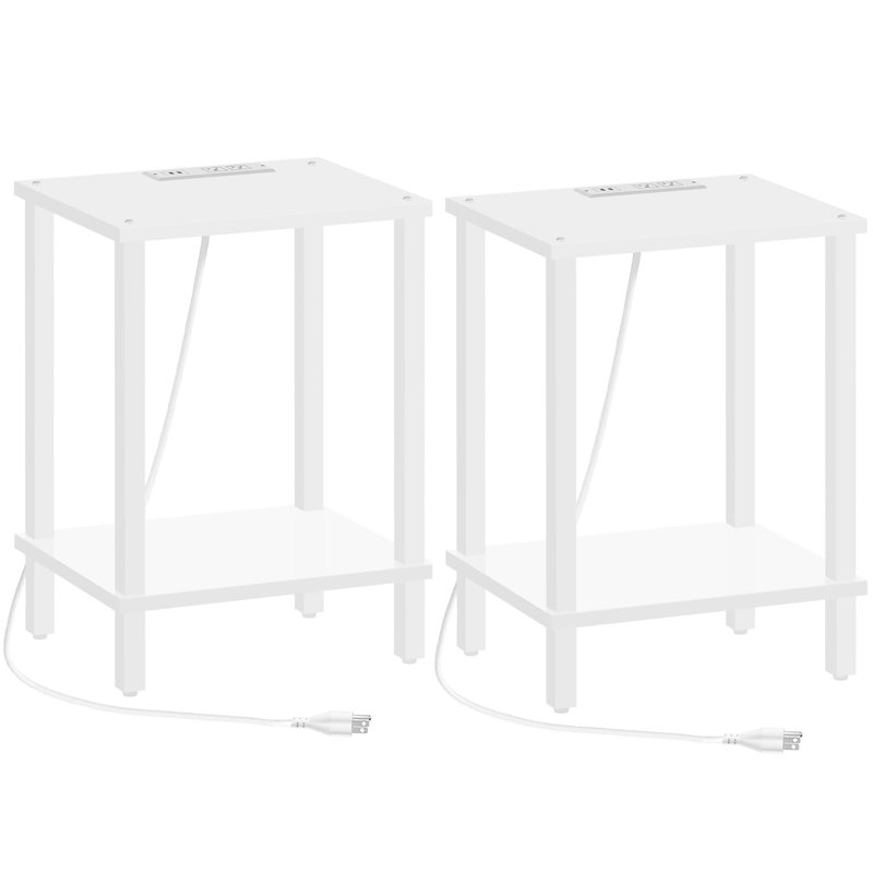Yannik End Table with Charging Station, White