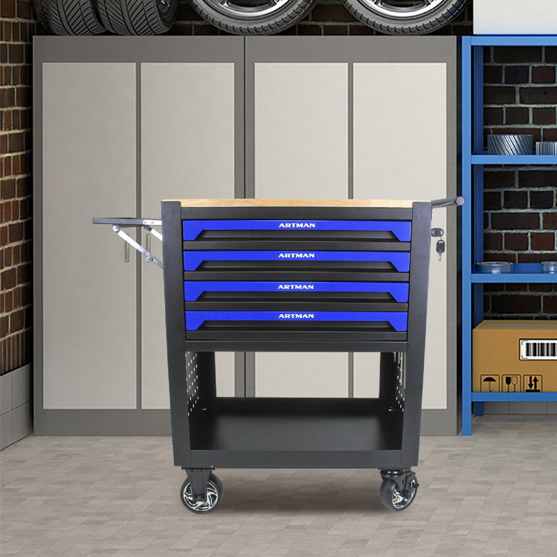 30.3'' W 4 -Drawer Steel Bottom Rollaway Chest with Wheels, Blue