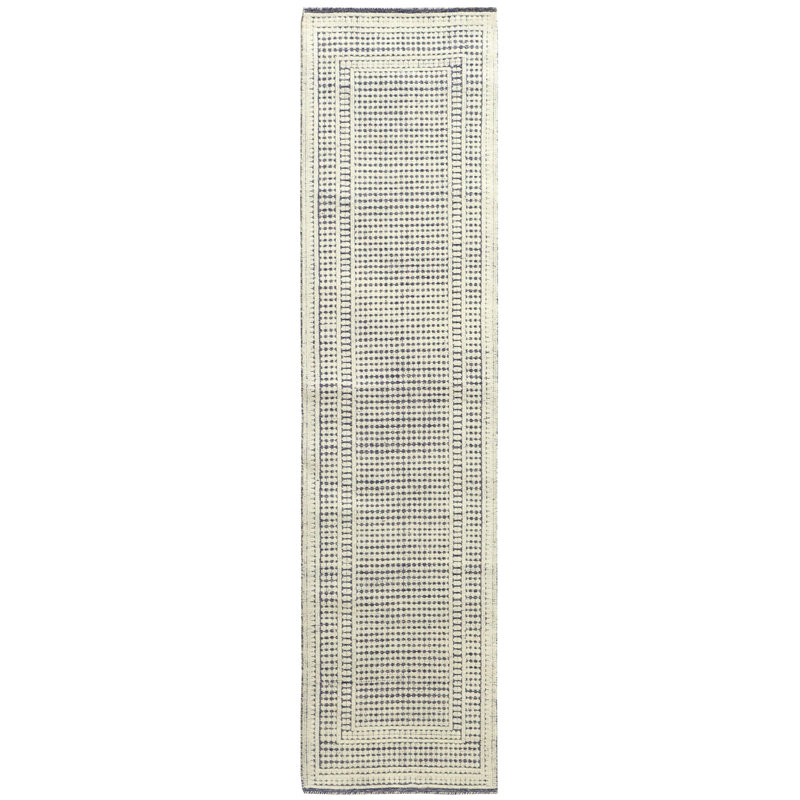 Mykonos Wool Geometric Area Rug in Ivoey/Navy, Runner 2'6" x 9'11"
