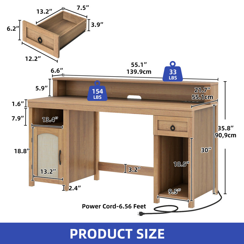  Bureau d'ordinateur avec station de charge et lumières DEL