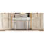 Console semi-circulaire de 47 pouces avec miroir pour chambre ou garde-robe, dotée d'un tiroir en verre cannelé et bouton en cristal, gris et argent, matériau en bois dur, table au design mince d'inspiration milieu du siècle.