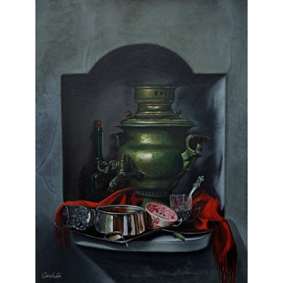 Acrylique nature morte avec théière, peinture sur toile par Sanchita Agrahari - Art mural de cuisine confortable