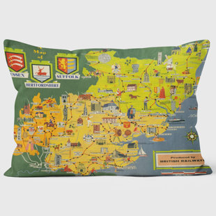 A Map of Essex Suffolk and Hertfordshire BR (ER) 1950s - National Railway Museum Cushion