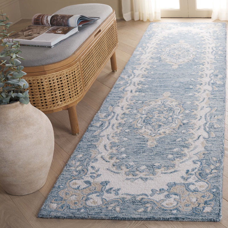 Ebony Hand Tufted Wool Pile Floral Rug, Runner 2'3" x 9'