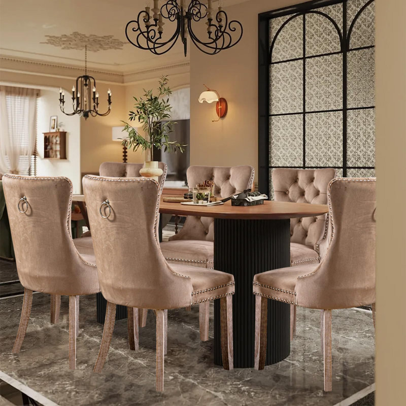 Delafield Lux Kitchen Dining Chairs, Set Of 6, Oak Wood, Brown