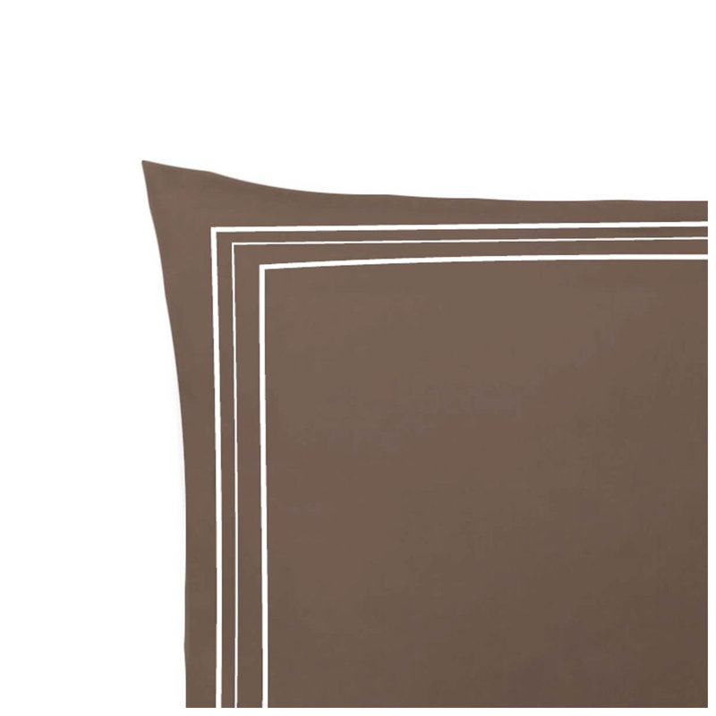 400TC Cotton Classic Luxurious Embroidery Sateen Solid Euro Sham, White/Chocolate, 26"H x 26"W