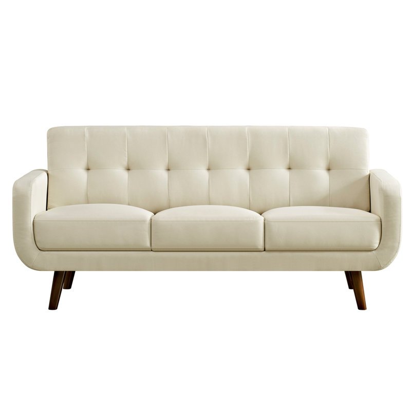 Canapé à accoudoirs carrés 71 po Hepburn, 100 % polyester beige, Bois brun foncé