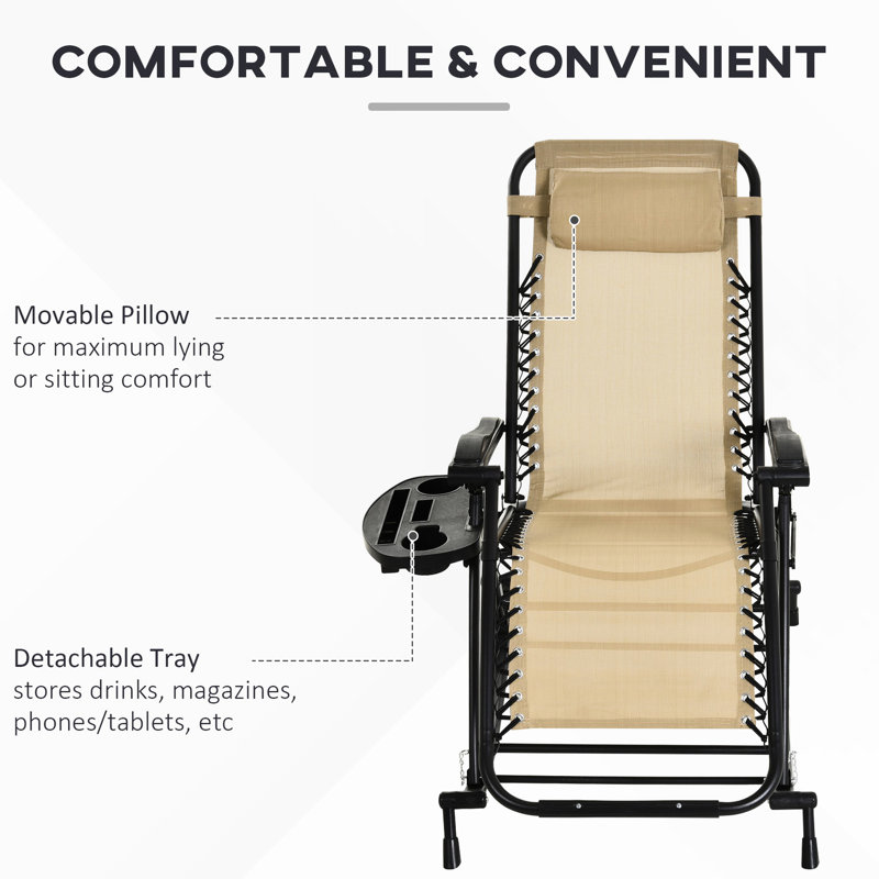 Chaises berçantes 2 pièces, fauteuil inclinable zéro gravité avec coussin, porte-gobelet et téléphone, cadre en acier beige et pliable pour un soutien indéfectible de 2 chaises d'extérieur, structure inclinable pliable, non