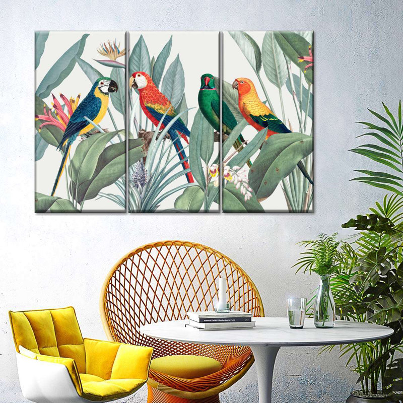 «Tropical Safari Parrots», reproduction d'art sur toile, H 48 po x l 74 po x P 1,25 po
