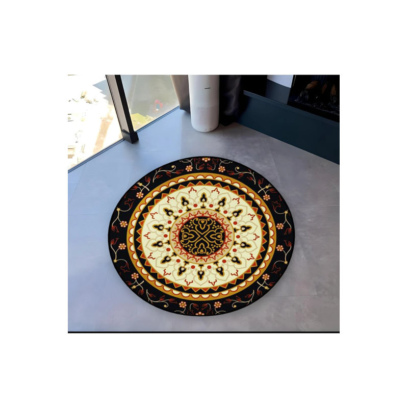 Multicolored Ethnic Patterned Woven Base Modern Decorative Carpet, Round 3'4"