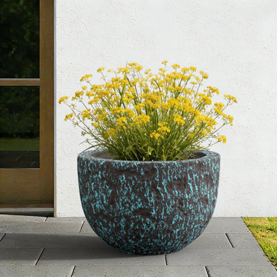 Grand pot à fleurs rond en béton avec trous de drainage 17 po. Turquoise (intérieur amélioré)