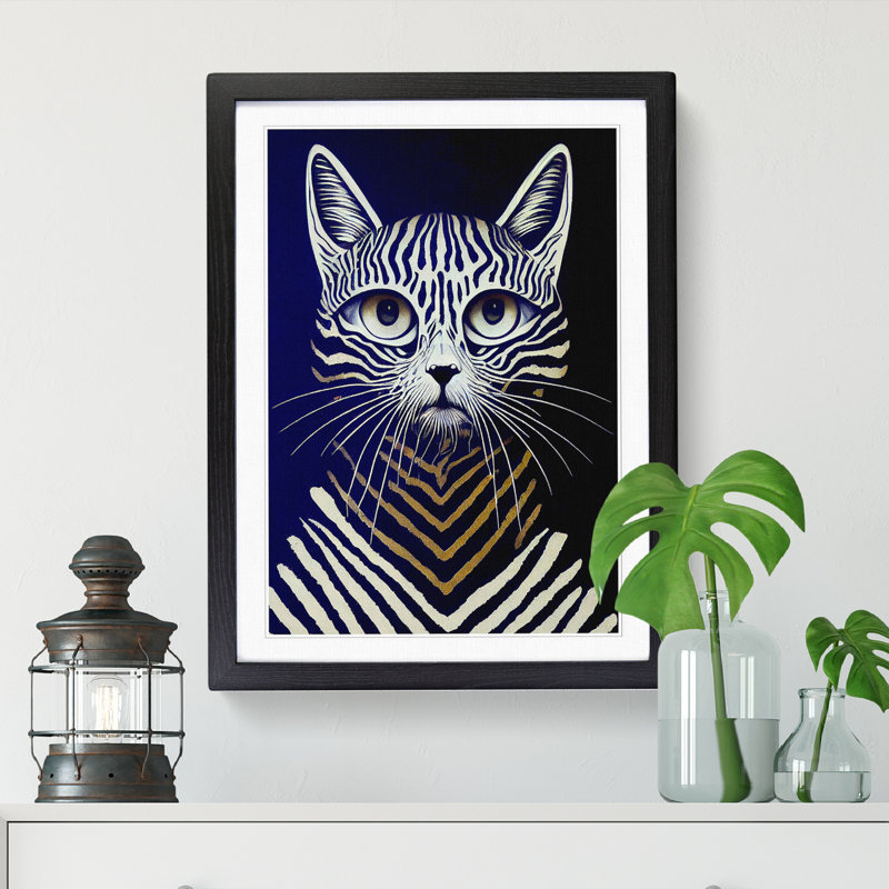 FRM-V0523-372X Cat - Single Picture Frame Print, 34cm H x 25cm W x 2cm D, Walnut Framed