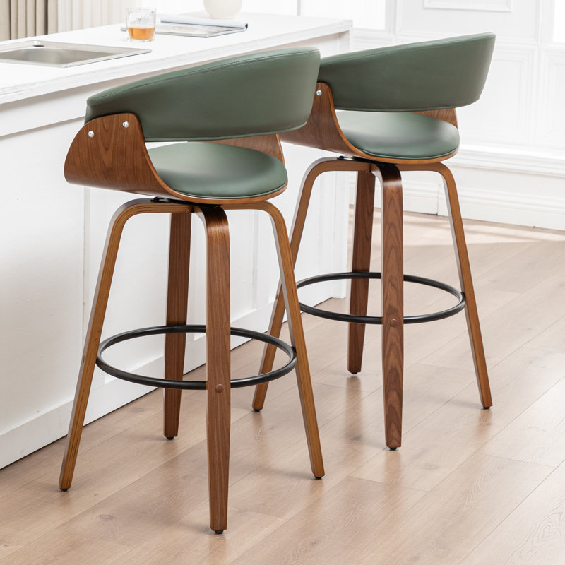 Tabourets pivotants Mid-Century rembourrés en similicuir Devlin, Vert, Tabouret de bar (siège d'une hauteur de 29,5 po)