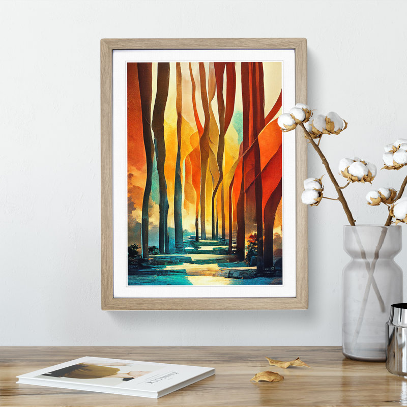 Torn Abstract Forest No.6 - Single Picture Frame Print, 64cm H x 46cm W, Oak