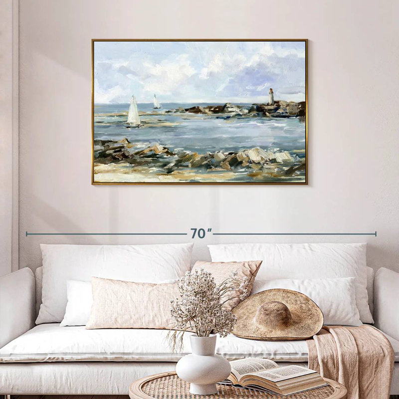 Côte rocheuse I, Cadre flottant doré, 43 po x 29 po