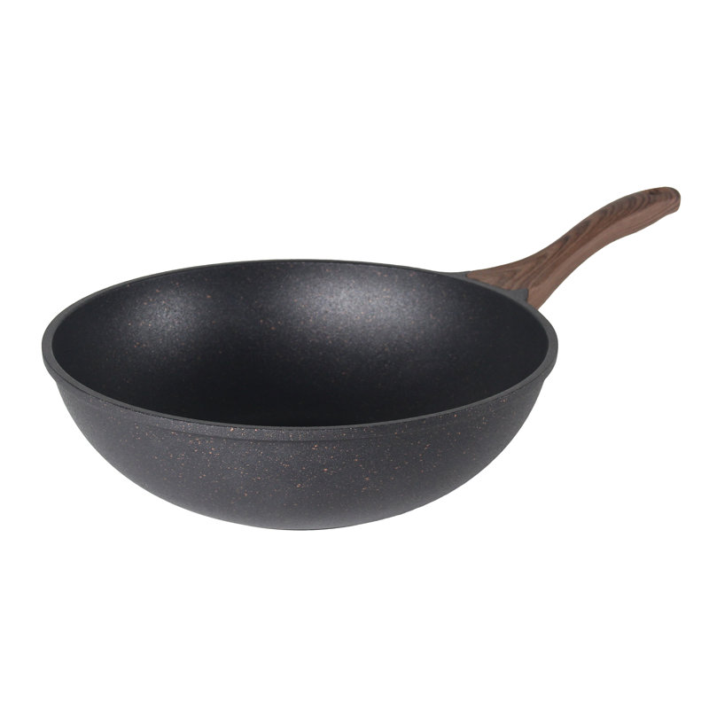 Symple Stuff Olivan Non-Stick Aluminum Wok with Lid, 30, Black with golden marble