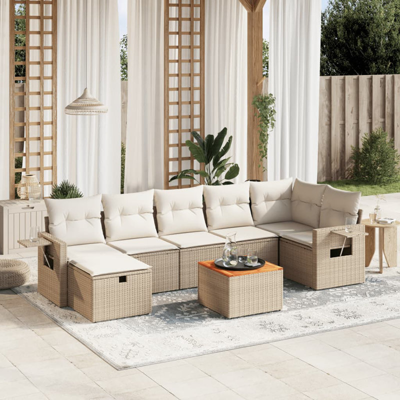 Ensemble de canapé de jardin Vidaxl beige pour meubles, blanc crème pour coussins