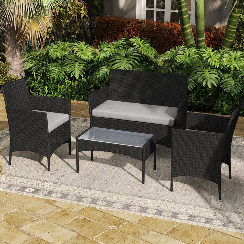 Rattan Sofa Set, Grey, Black