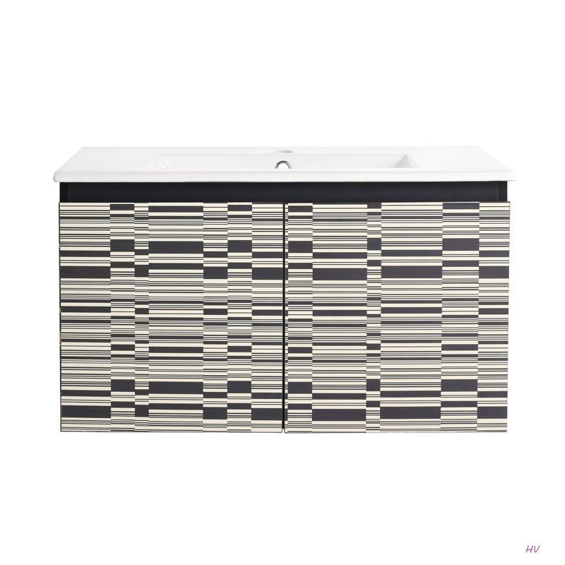 Meuble-lavabo mural flottant 30 po avec lavabo en céramique et porte d'armoire à fermeture en douceur, ensemble KD, 30"