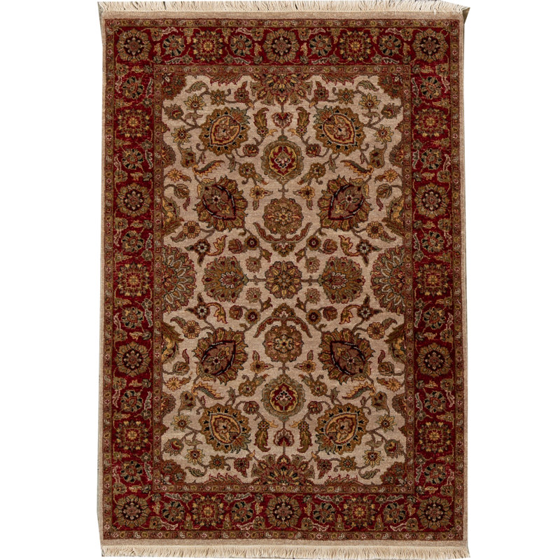 Wool Oriental Area Rug in Ivory/Red