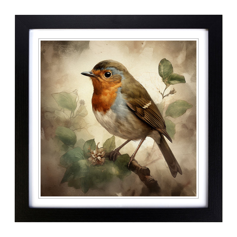 Robin Vintage - Single Picture Frame Print on Wood, Black
