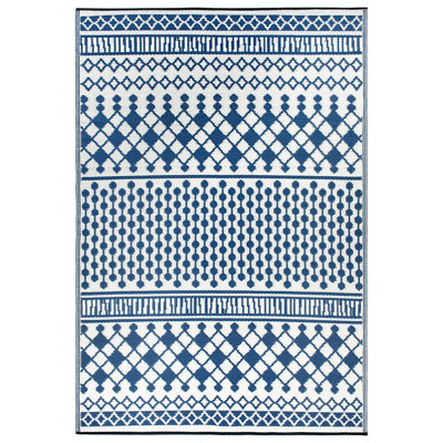 Ramveer Geometric Ivory/Blue Reversible Indoor/Outdoor Area Rug