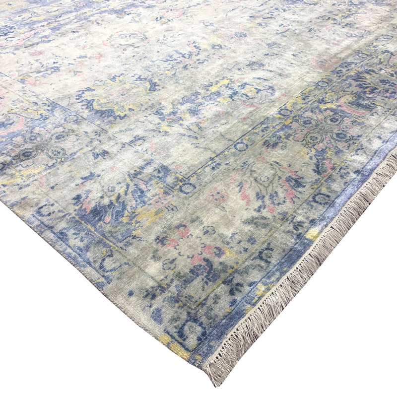 Handmade Silk and Wool Abstract Area Rug, Rectangle 9' x 12'