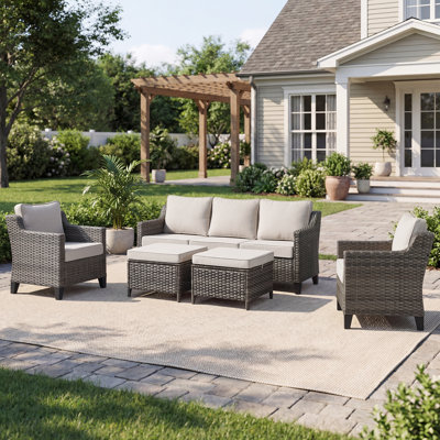 Arlene 5-Piece All-Weather Outdoor Wicker Patio Sofa Conversation Set With Ottomans