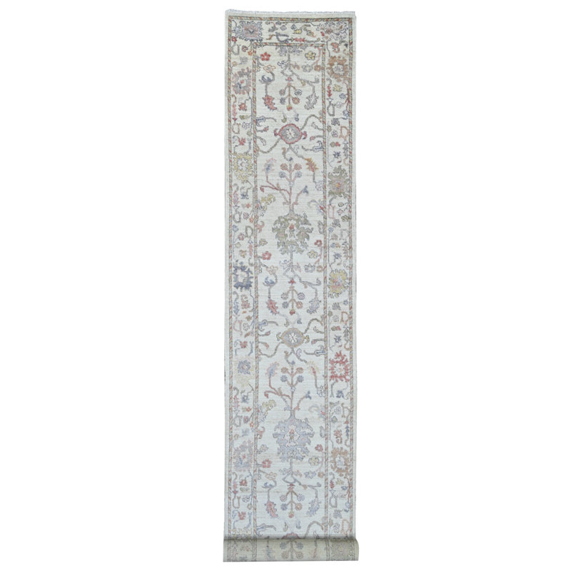 Tapis marguerite blanche 2 pi 10 po x 20 pi 7 po Oushak angora afghan avec motif de feuilles partout, noué à la main, 100% laine, colorants végétaux, tapis XL, tapis oriental