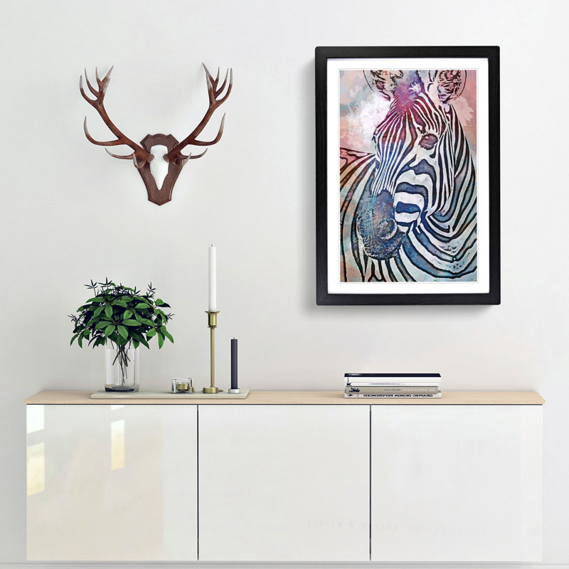 Colourful Zebra in Abstract - Picture Frame Graphic Art Print, Black Framed, 87cm H x 62cm W x 2cm D