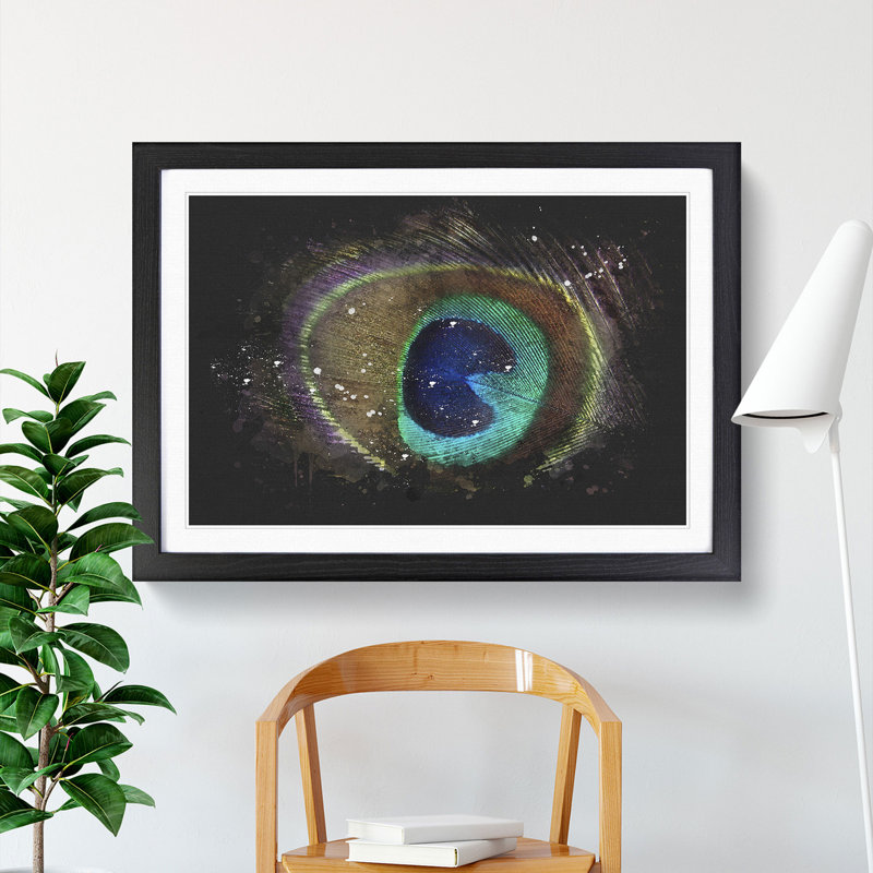Peacock Feather - Picture Frame Graphic Art, 27cm H x 36cm W x 2cm D, Black Framed