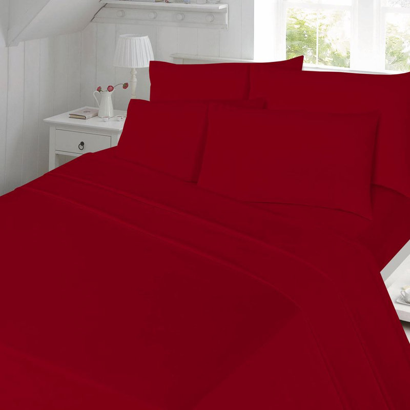 Polycotton Percale 180 Thread Count Valance Sheet, Single, Red