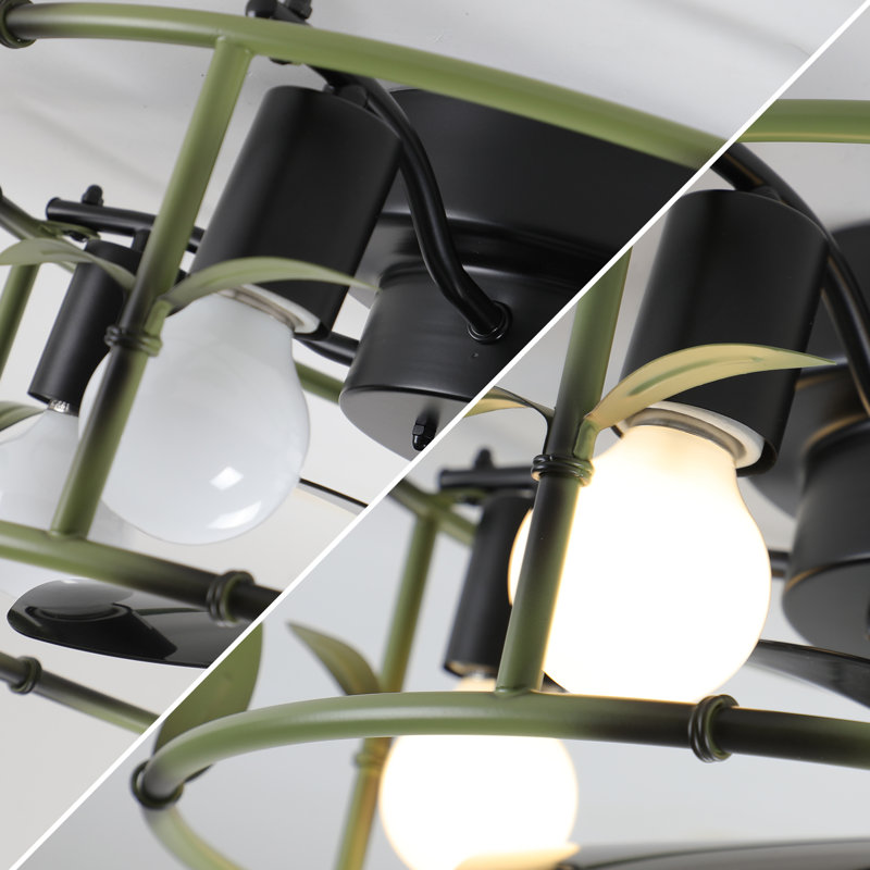 Ventilateur de plafond encastré noir et vert 20 pouces avec lumière et télécommande