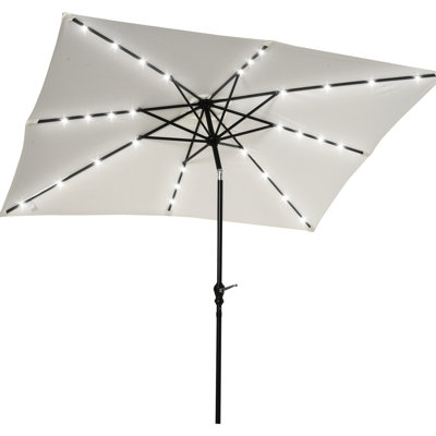 9' X 7' Solar Umbrella With Led Lights - Tilt Feature, Simple To Use Crank, Outdoor Shade For Garden, Deck, Pool, Beach And Crank Operation, Different Locations