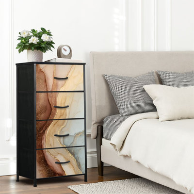 Commode 4 tiroirs pour chambre à coucher, commode étroite, plateau en bois et structure en fer de travail 18 po x 37,5 po - (l x H)