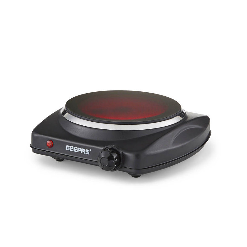 GEEPAS Single Ceramic Hot Plate, 1200W – Portable Infrared Electric Hob Cooker - Table Top Single Burner Cooktop, Adjustable Temperature, Overheat - Great to use at Campsites Caravans - 1200W, Black