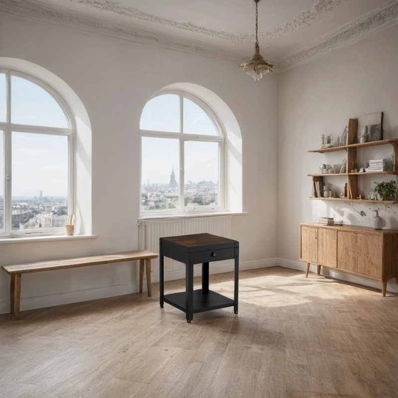 Table basse moderne avec rangement sécurisé - verrou d'empreintes digitales et compartiment caché, Bois naturel