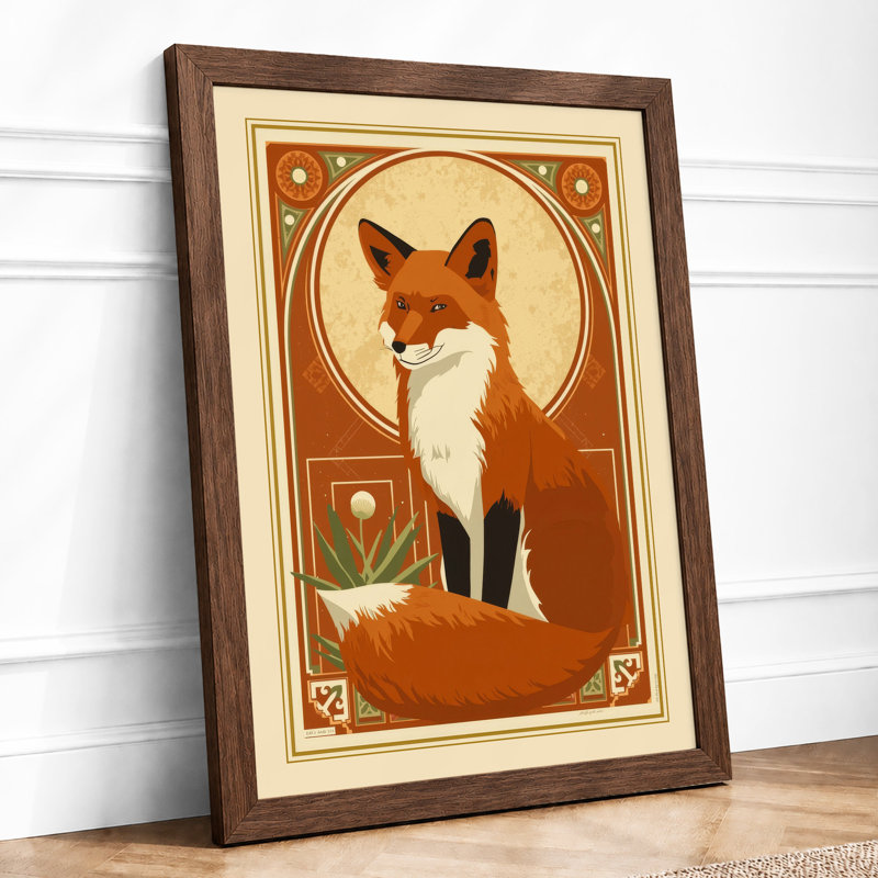 Dignified Fox in Gold Art Deco - Framed Print, Walnut, A4 - 29.7 x 21.0 cm