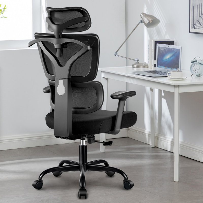 Inbox Zero Jumaane Adjustable Ergonomic Swiveling PC & Racing Game Chair, Black, Black