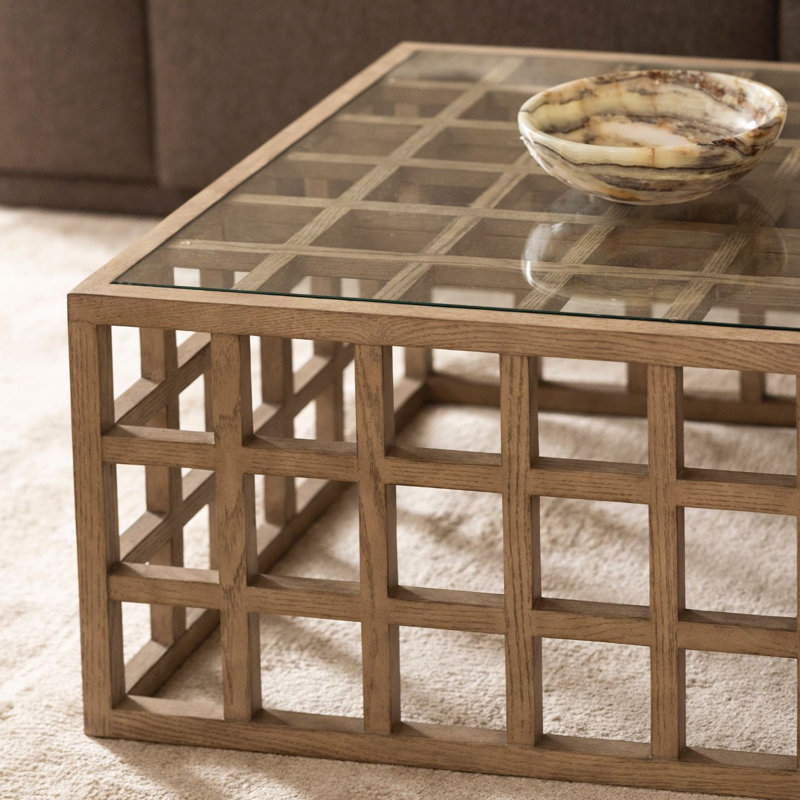 Corinne Glass Cocktail Table, 16.5" H x 61" L x 31" W