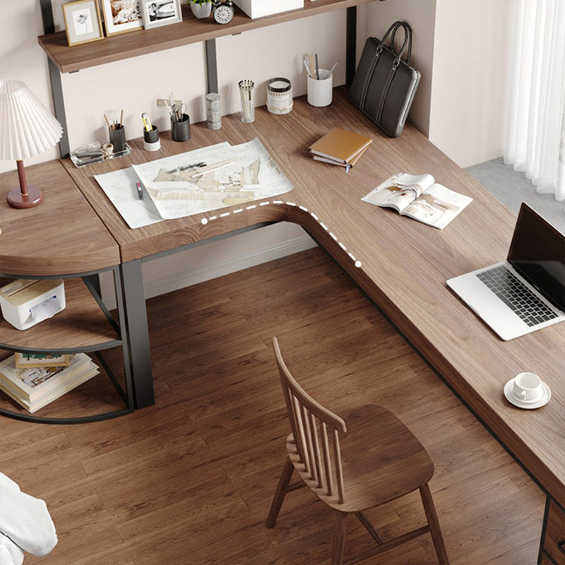 Bureau en bois massif en forme de L brun noisette, H 29,53 po x l 62,99 po x P 47,24 po, Retour à gauche