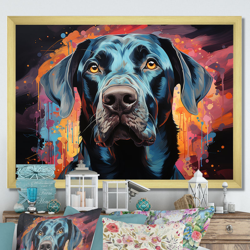 «Dog Great Dane Grace», reproduction sur toile, Cadre doré à coins fermés, H 34 po x l 44 po x P 1,5 po