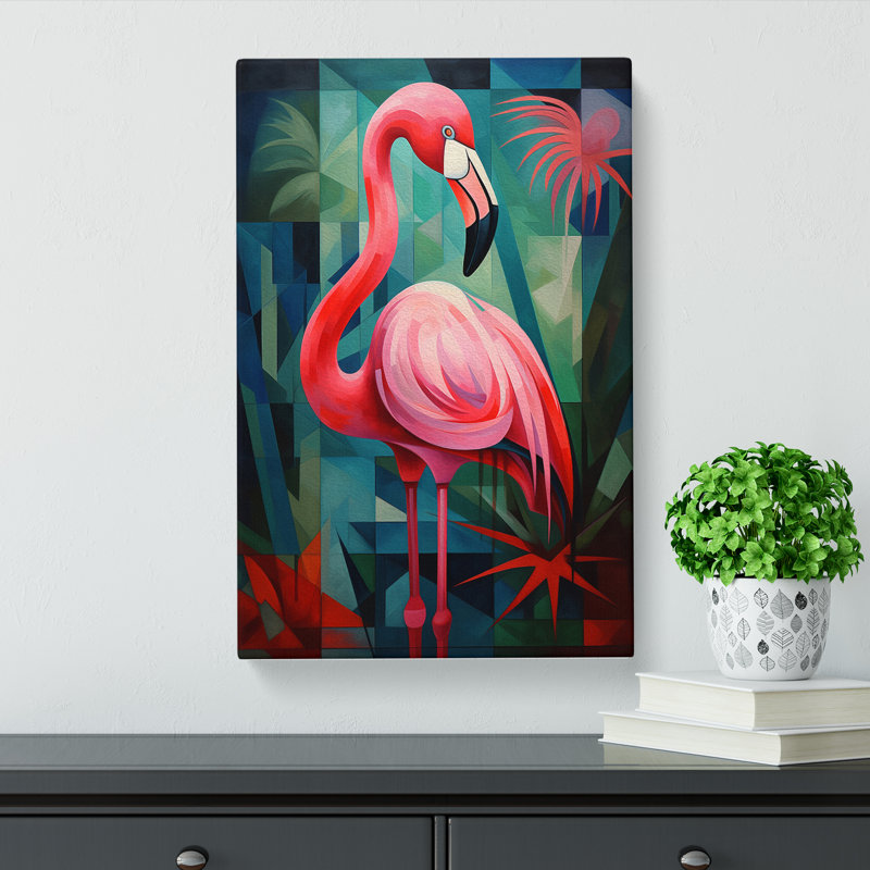Flamingo Cubism No.2 - No Frame Print, 60cm H x 40cm W x 3cm D