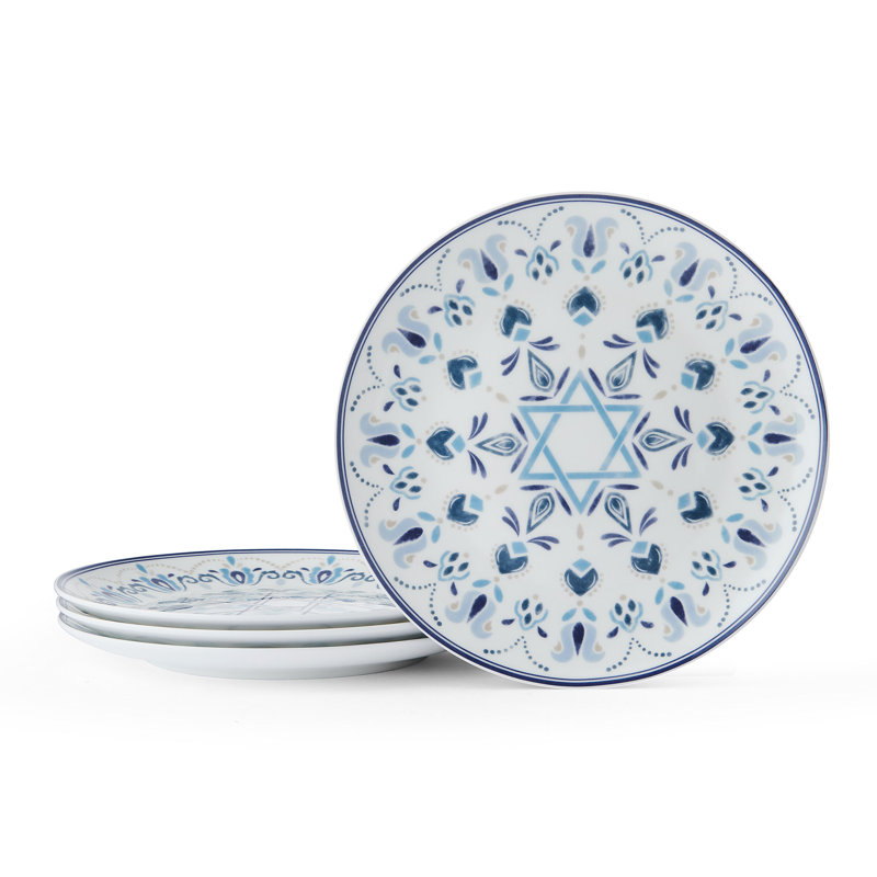 Hanukkah Celebration Bone China 9-In Salad Plates, Set Of 4